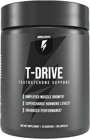 T-Drive: Impulsionador de Testosterona para Aumentar o Crescimento Muscular | KSM-66 Ashwagandha, Boro, Feno Grego | 90 Cápsulas - InnoSupps