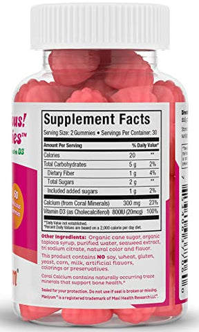 Gomas de Cálcio com Vitamina D3 (60 Unidades) – 300 mg de Cálcio de Coral - Maxi Health