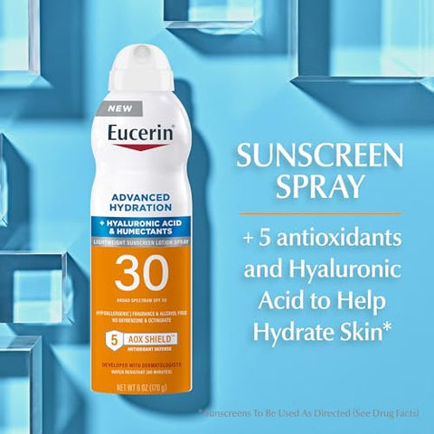Spray Hidratante Avançado FPS 30, Loção Spray Leve, Hipoalergênico, Sem Fragrância e Álcool, Frasco de 177 ml - Eucerin