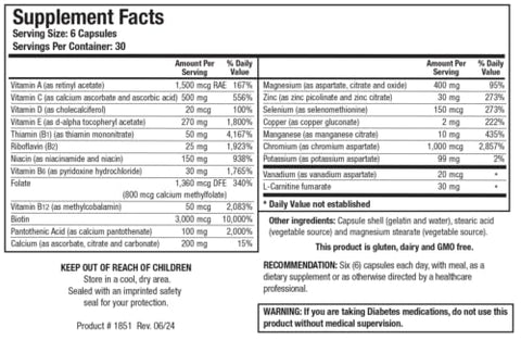 GlucoBalance – Suporte para Saúde Metabólica, Cromo, Vanádio, Lcarnitina 180 Cápsulas - Biotics Research