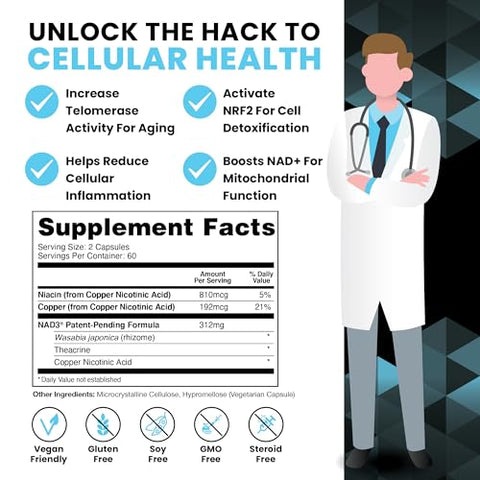 Supplements NAD3 Booster | 2 Meses de Fornecimento | Comprovado Clinicamente | Tamanho | Marca - HPN