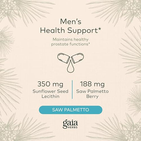 Saw Palmetto – Suporte à Saúde da Próstata Masculina – Contém Saw Palmetto e Lecitina de Semente de Girassol para Apoiar a Saúde Masculina – 60 Cápsulas Líquidas Fitoterápicas Veganas - Gaia Herbs