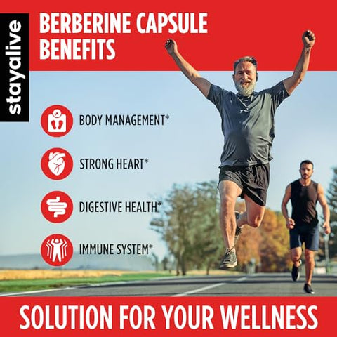 Berberine com Canela do Ceilão, Berberina HCL 1200mg c/ Extrato de Melão Amargo 300mg, Super Extrato 30:1, 120 Cápsulas de Berberina, Vegano, Não-OGM - STAY ALIVE