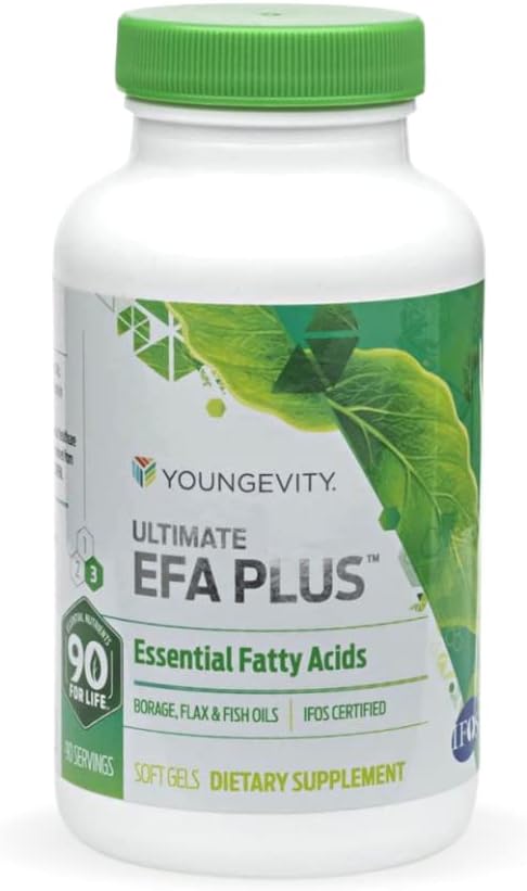 Ultimate EFA Plus – Ácidos Graxos Essenciais, 90 Soft Gels – Fórmula Balanceada de Óleo de Peixe para Saúde do Coração, Cérebro, Articulações e Pele – Suplemento de Ômega-3, Ômega-6, Ômega-9 para - Youngevity