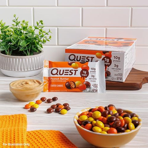 Coated Candies – Amendoim, 1g Açúcar, 10g Proteína, 4g Carboidratos Líquidos, Sem Glúten, Amigo do Keto, 12 Unidades - Quest Nutrition