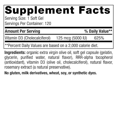 Vitamina D3 5000, Laranja – 120 Mini Cápsulas – 5000 UI Vitamina D3 – Suporta ossos saudáveis, humor - Nordic Naturals