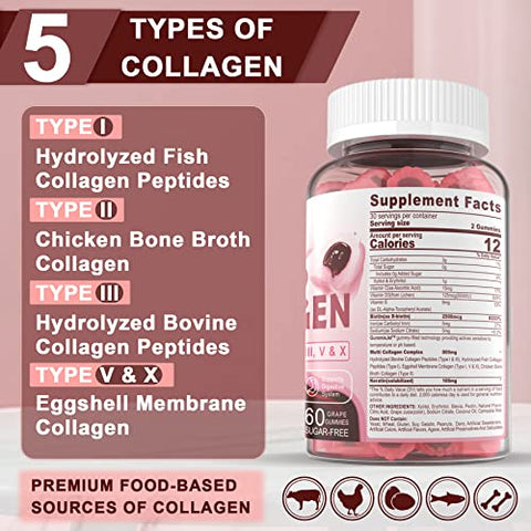 NEVISS - Gomas de Colágeno Hidrolisado 800mg, Sem Açúcar, Multi Peptídeos Tipo I II III V