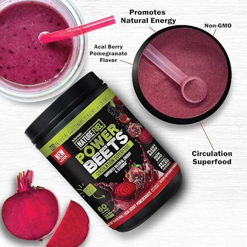 Healthy Delights - Nature Fuel Power Beets em Pó, Delicioso Açaí e Romã, Suplemento Superfood Concentrado, Suporte à Circulação, Energia Natural