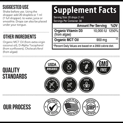 Triquetra Health - Vitamina D3 Orgânica 10.000 UI – Plant D3, Vegana, Alta Absorção – Gotas Sublinguais de D3 Líquida – 200%% Mais Absorção, Fórmula 100%% à Base de Plantas Cholecalciferol