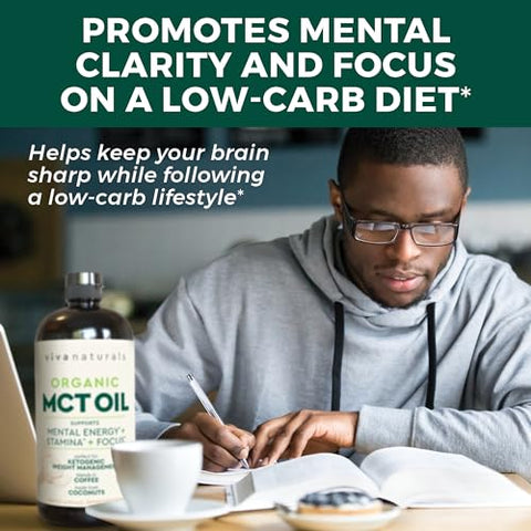 Óleo MCT Orgânico para Café Keto (946 ml) – Melhor Suplemento de Óleo MCT para Energia e Clareza Mental, Certificado Orgânico USDA, Não-OGM e Paleo Certificado - Viva Naturals