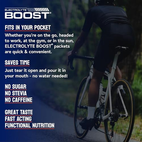 ELECTROLYTE BOOST - Pacotes de Pó de Eletrólitos com Cognizin – Hidratação sem Água, Suplemento para Prolongar a Hidratação, Sem Açúcar, Sem Stevia, Sem Cafeína, Não Requer Água, Dissolve na Boca, 14 Pacotes