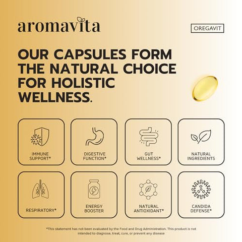 AROMAVITA - Oregavit Cápsulas de Óleo de Orégano Selvagem Grego | 86-90%% Carvacrol – 125mg Óleo de Orégano por Softgel – Imunidade