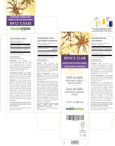 Devil’s Claw (Harpagophytum procumbens) – Tintura sem álcool de raiz – 200 ml – Extrato líquido em gotas – Vegano - Naturalma
