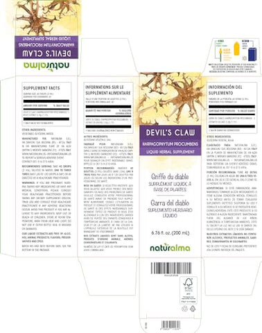 Devil’s Claw (Harpagophytum procumbens) – Tintura sem álcool de raiz – 200 ml – Extrato líquido em gotas – Vegano - Naturalma