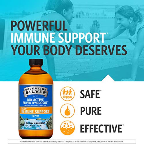 Hydrosol Bio-Ativo para Suporte Imunológico – Prata Coloidal Líquida – 10 ppm, 473mL – Tamanho Grande - Sovereign Silver
