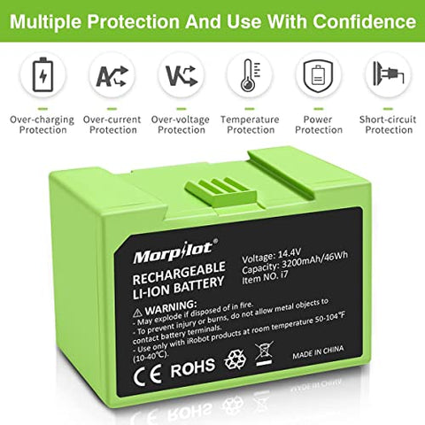 Morpilot - Bateria de Substituição i7 14.4V 3200mAh para iRobot Roomba e e Série i | Alta Capacidade | Compatível com Roomba i7 i8 i6 i4 i3 i7158 J7 7150 7550 e e5 e6