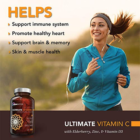 OmniBiotics - Ultimate Vitamin C 2000 mg com Zinco, Sabugueiro, Vitamina D3 – Suporte Imunológico Natural com Vitamina C