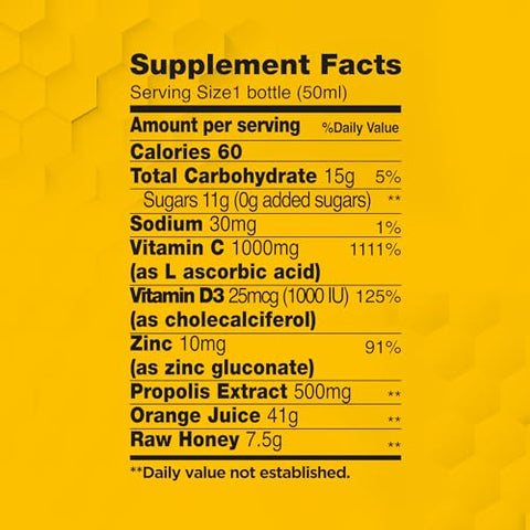 BEE & YOU - BEE and You – Shot de Própolis 100% Natural para Suporte Imunológico, Antioxidantes, Vitamina C, Vit D3, Zinco, Suco de Laranja, Mel Puro, 50 ml x 12 Frascos