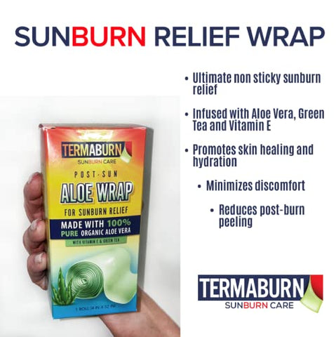 TermaBurn - Aloe Wrap para Alívio de Queimaduras Solares – Novo Tratamento Orgânico de Pele com Aloe em Gel Hidratante para Alívio Duradouro de Dor, Coceira e Descamação. Fabricado nos EUA com 100% de certificação