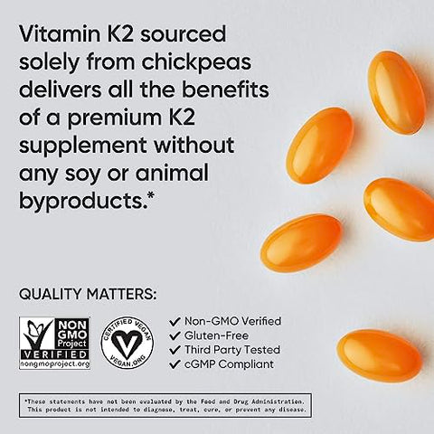 Sports Research - Vitamina K2 como MK-7 100mcg com Óleo de Coco MCT – 60 Cápsulas Vegetais (2 Meses de Suprimento) Vegano Certificado, Não-OGM Verificado, Sem Glúten