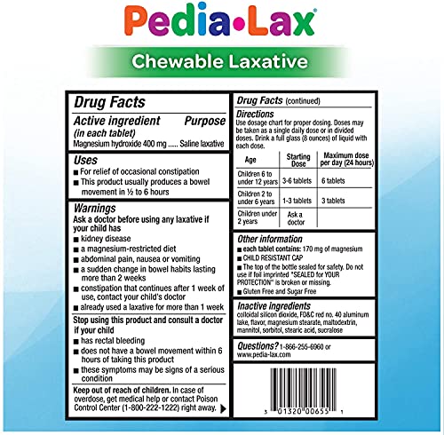 Tabletes Mastigáveis Laxantes para Crianças de 2 a 11 Anos, Sabor Melancia, 30 Unidades, Pacote com 3 – Marca Pedia-Lax - Pedia-Lax