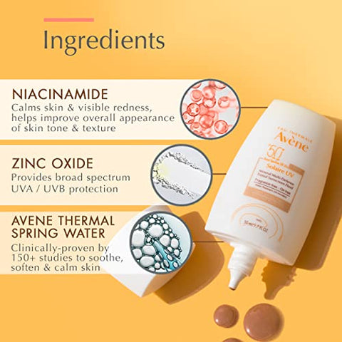 Eau Thermale Avene Solarie UV Mineral Multi-Defense Protetor Solar com Tonalizante, Fórmula Limpa para Pele Sensível, Amigo dos Recifes, Tonalidade Natural, Não Branqueador, Antioxidante – 50ml