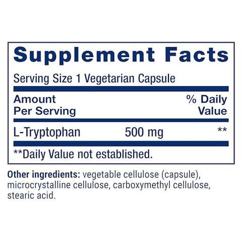 L-Tryptophan 500 mg – Promove Níveis Saudáveis de Serotonina e Melhora o Sono, Humor e Resposta ao Estresse - Life Extension