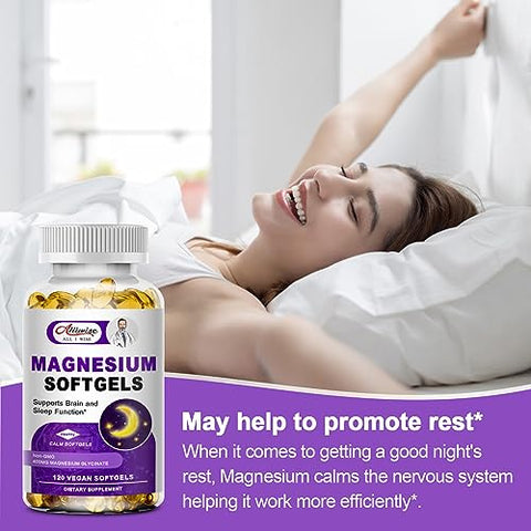 Alliwise - Magnésio Glicinato de Alta Absorção 400mg Cápsulas Softgels, 400 mg de Magnésio Elemental com 100mg de Cálcio – Altamente Bio disponível – com Vitamina D3