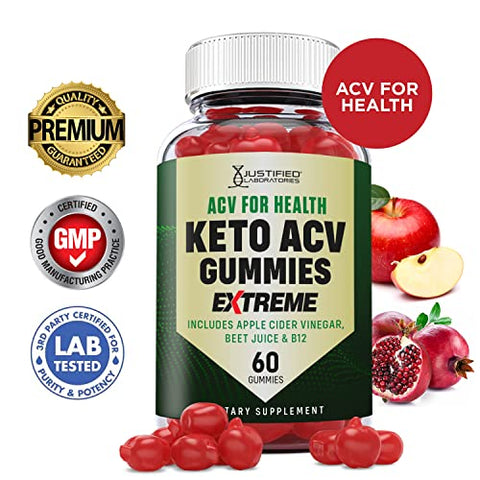 Justified Laboratories - ACV Gummies Extreme Formula 2000MG com Suco de Romã, Beterraba e Vitamina B12 – Saúde Keto – 60 Gomas