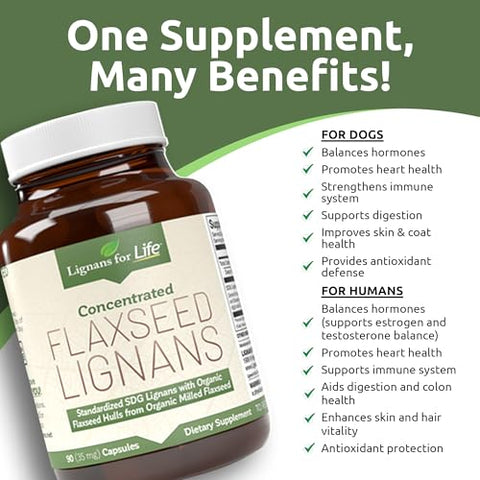 Lignans For Life - Lignanas de Linhaça para Cães SDG – Ômega 3, Alta Fibra e Antioxidantes para Pelagem Brilhante e Digestão Saudável