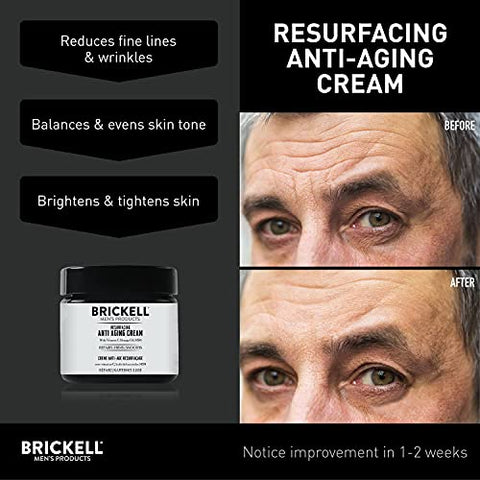 Brickell Men's Products - Brickell Men’s Products – Creme Facial Anti-Envelhecimento Resurfacing para Homens, Hidratante Facial Natural e Orgânico, Creme de Vitamina C para Rugas, 60ml, Sem Fragrância