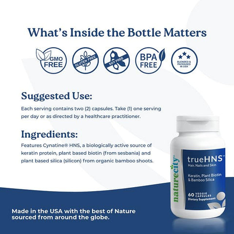 NatureCity - True-HNS Cynatine Keratin e Biotina Vegetal | Cápsulas Veggie 120 un. | Cabelos e Unhas Mais Fortes e Saudáveis | Não Transgênico