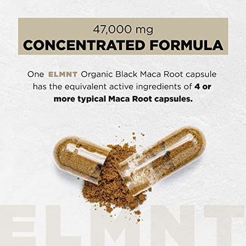 TERRA ELMNT - ELMNT 40,000mg 40x Força Raiz de Maca Preta Orgânica com Ashwagandha – Cápsulas de Raiz de Maca Peruana de Maior Potência para Homens – Pó de Maca Peruana 100% Puro, Gelatinizado – 40g