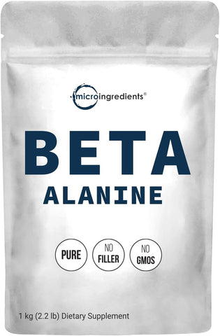 Micro Ingredients - Beta Alanine em Pó, Suplemento Puro de Beta Alanine, 2.2 Libras (500 Dias de Fornecimento), Livre de Preenchedores, Energia Amino Pré-Treino, Sem Sabor, Amigável ao Veganismo e Não-OGM