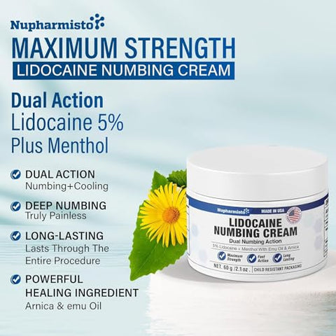 Nupharmisto - Creme Anestésico Lidocaína Máxima Potência: Alívio Extra com Mentol, Arnica e Óleo de Emu – 60g