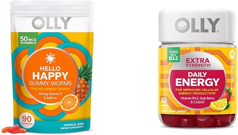 Hello Happy Gummy Worms – Equilíbrio de Humor, Vitamina D, Açafrão – Suplemento Mastigável para Adultos - OLLY