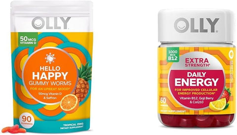 Hello Happy Gummy Worms – Equilíbrio de Humor, Vitamina D, Açafrão – Suplemento Mastigável para Adultos - OLLY