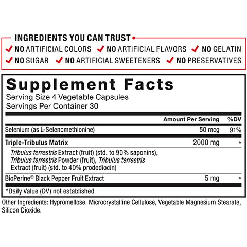 Force Factor - FORCE FACTOR Tribulus Terrestris Max for Men – Potencializador de Testosterona e Vitalidade Masculina, Absorção Superior, 2000mg, 120 Cápsulas