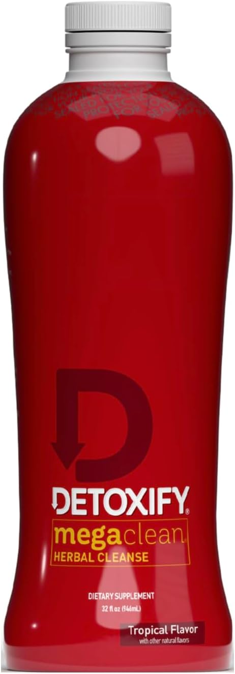 Mega Clean Herbal Cleanse Tropical 32 oz (946 ml) – Bebida Detox Herbal Profissional com Cardo Mariano e Raiz de Ginseng - Detoxify