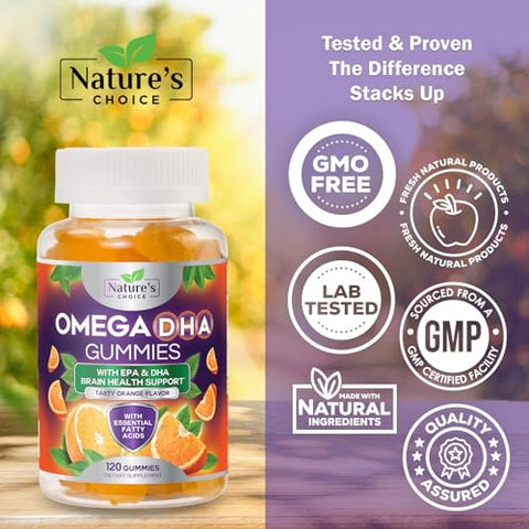 Nature's Choice - Gomas de Ômega 3 de Óleo de Peixe – Vitaminas de Goma de Ômega 3 de Força Tripla com Alta Absorção de EPA
