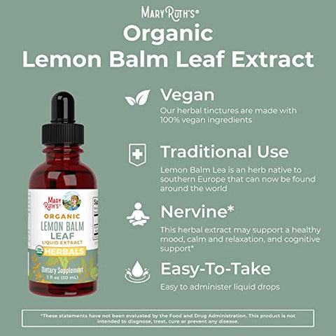 MaryRuth Organics - MaryRuth’s Lemon Balm Leaf | Vegano | Não-OGM | 30 ml | 1 fl oz | 1 g