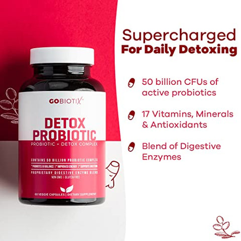 Suplemento Probiótico com Enzimas Digestivas – Desintoxicação e Saúde Digestiva – Cardo Mariano, Cúrcuma e Raiz de Dente-de-leão para Saúde Intestinal – 50 Bilhões de UFC – 60 Cápsulas - GOBIOTIX