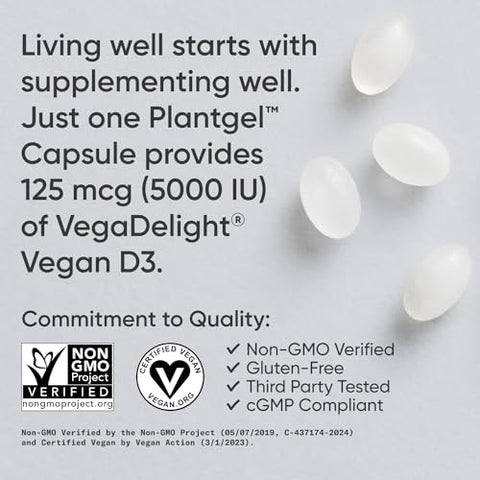 Vitamina D3 Vegana Sports Research 5000UI (125 mcg) com Óleo de Coco | Vitamina D 100% Vegetal para Ossos e Articulações