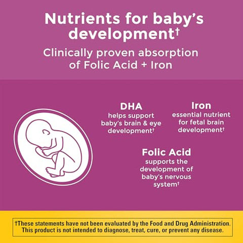 Prenatal com Ácido Fólico DHA, Suplemento Vitamínico e Mineral Pré-Natal para Suporte Nutricional Diário, 90 Softgels, Suprimento de 90 Dias - Nature Made