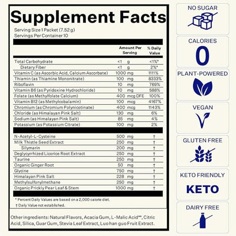 Pre-Game – Suplemento NAC para Pré-Beber, Sachês de Pó de Eletrólitos, Sachês de Hidratação, Suporte Hepático Pré-Álcool com Gengibre, Cisteína, Cardo de Leite, Pó Sem Açúcar - Blueshift