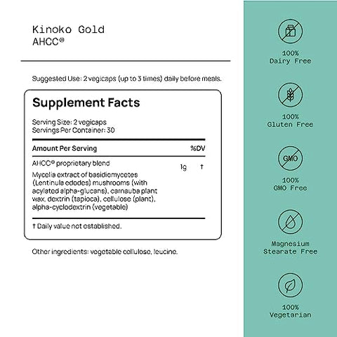 Quality of Life - Suplemento Premium Kinoko Gold AHCC – 500mg de AHCC por Cápsula – Suporte à Saúde Imunológica, Função Hepática, Atividade Natural das Células Assassinas