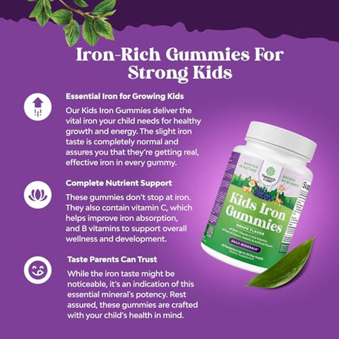 Natures Craft - Tasty Kids Multivitamínico com Ferro Gummy – Gomas de Ferro Suaves para Crianças e Bebês com Vitamina C | Marca Tasty Kids
