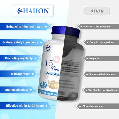 HAIION - 15 Dias de Limpeza Intestinal, Cápsulas Dissolventes para Limpeza Intestinal de 15 Dias, Limpeza Natural para Emagrecimento, Limpeza Intestinal para Homens e Mulheres, Suporte à Limpeza
