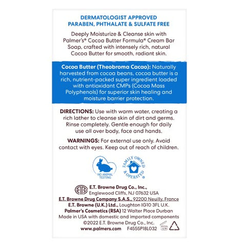 Palmer's - Palmer’s Sabonete Cremoso Diário de Fórmula de Terapia da Pele com Manteiga de Cacau e Vitamina E, 3,5 Onças (Pacote com 12) – Cuidado da Pele