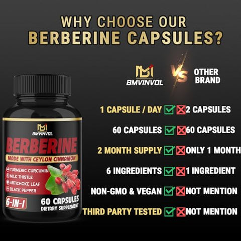 BMVINVOL - Berberina com Canela do Ceilão, Cúrcuma, Cardo de Leite, Alcachofra, Pimenta Preta – 60 Unidades – Embalagem de 1